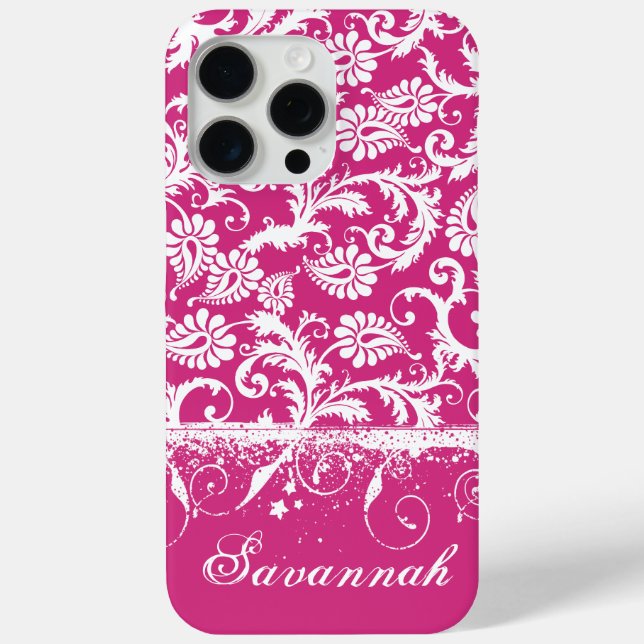 Personalisiert rosa Funky Damask iPhone Cover (Rückseite)