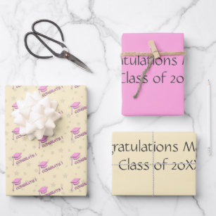 Personalisiert-rosa-gelber Abschluss High School Geschenkpapier Set