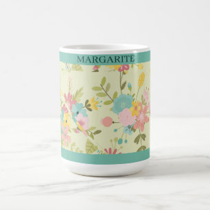 Personalisiert rosa Gelbgrün Floralina Kaffeetasse