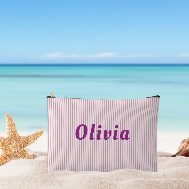 Personalisiert, rosa gestreift, lila Buchstaben Zubehörtasche (Von Creator hochgeladen)