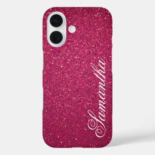 Personalisiert rosa Glitzer iPhone 16 Hülle