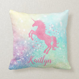 Personalisiert rosa Glitzer Einhorn und Regenbogen Kissen