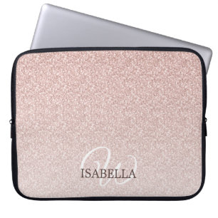 Personalisiert rosa Glitzer Ombre Name Monogram Laptopschutzhülle