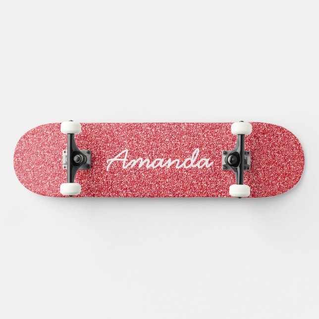 Personalisiert rosa Glitzer Skateboard (Horizontal)
