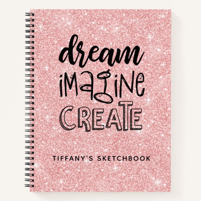 Personalisiert Rosa Glitzer Sketchbook Elegante Notizbuch (Vorderseite)