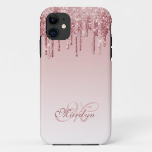 Personalisiert rosa Glitzer Tropfen mit Monogramm Case-Mate iPhone Hülle