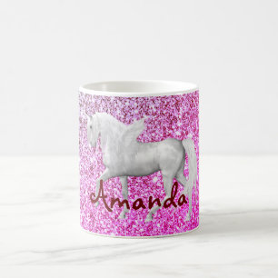 Personalisiert rosa Glitzer Unicorn Kaffeetasse