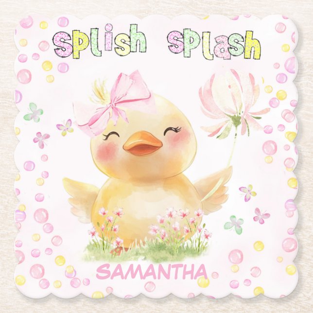 Personalisiert rosa Gummi Duck Paper Napkin Untersetzer (Vorderseite)