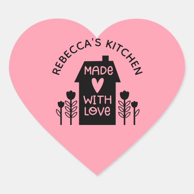 Personalisiert rosa hausgemachte Liebe Classic Herz-Aufkleber (Vorderseite)