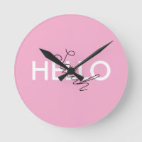 Personalisiert rosa "Hello" Wall Clock mit benutze