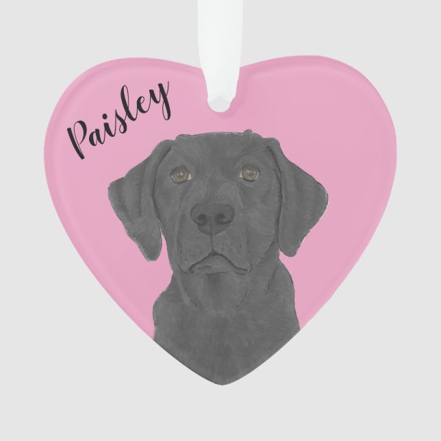 Personalisiert-rosa-herz-schwarzes Labrador Ornament (Vorderseite)