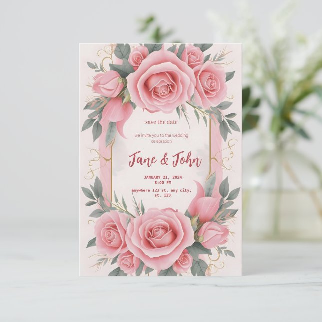 [Personalisiert] Rosa Hochzeitsempfehlung Einladung (Stehend Vorderseite)