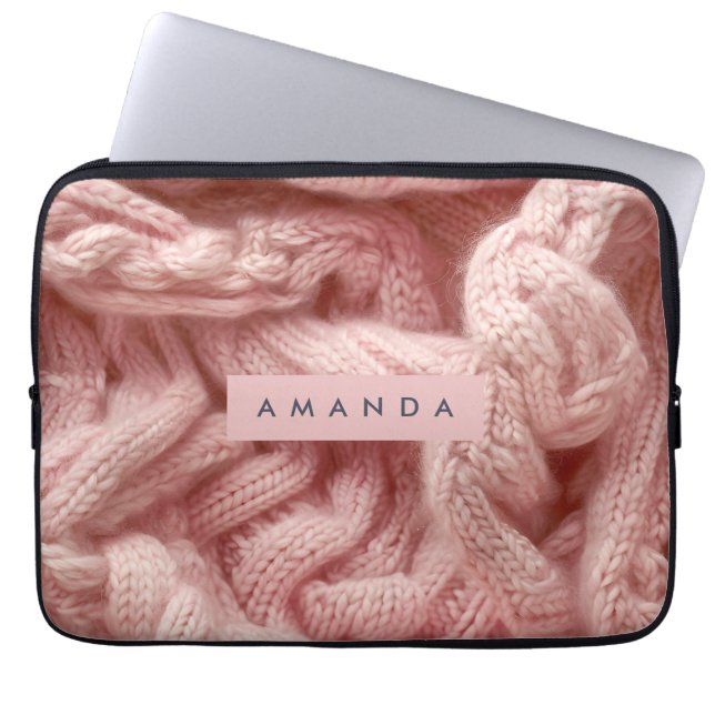 Personalisiert Rosa Kabelstrickmuster Laptopschutzhülle (Vorderseite)