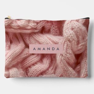 Personalisiert Rosa Kabelstrickmuster Zubehörtasche