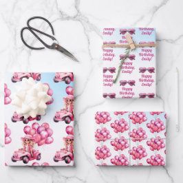 Personalisiert rosa Konvertible Geburtstag Geschenkpapier Set