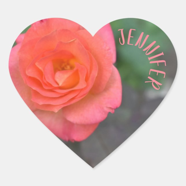 Personalisiert Rosa Koralle Rose Blumengarten Blum Herz-Aufkleber (Vorderseite)