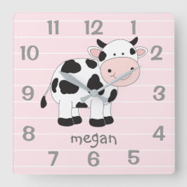 Personalisiert rosa Kuh Kinderzimmer Wall Clock Quadratische Wanduhr