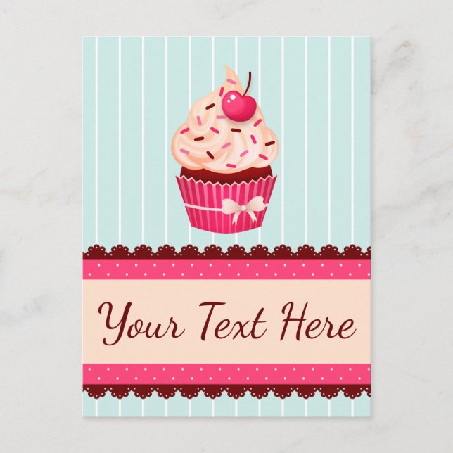 Personalisiert rosa Kupcake Minze Blue Hintergrund Postkarte (Vorderseite)