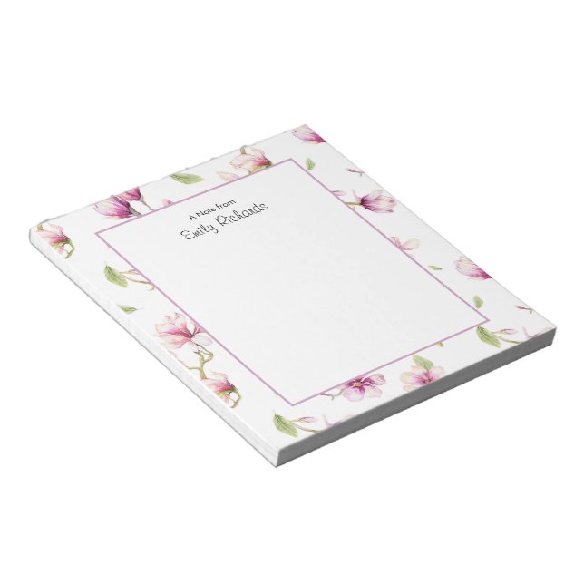 Personalisiert rosa Magnolienblüte Notepad Notizblock (angewinkelt)