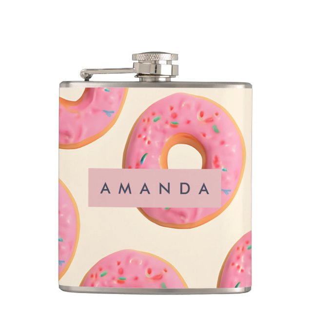 Personalisiert rosa Mattiertes Donut-Muster Flachmann (Vorderseite)