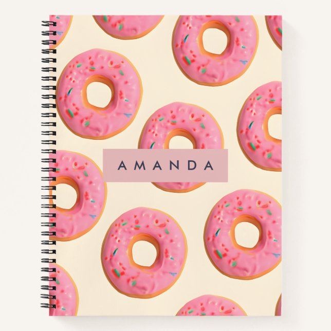 Personalisiert rosa Mattiertes Donut-Muster Notizbuch (Vorderseite)
