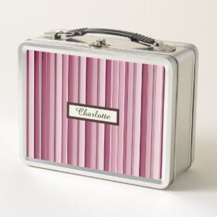 Personalisiert rosa Mauve Stripes Metal Lunch Box