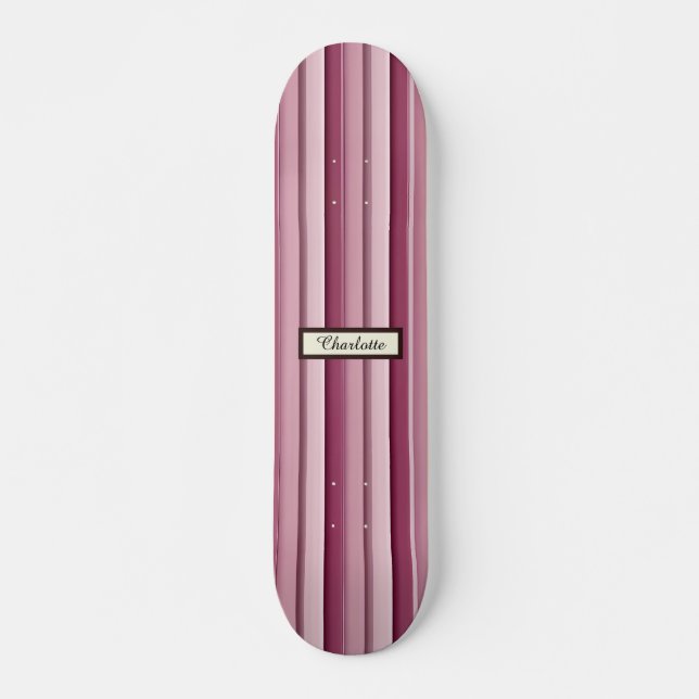 Personalisiert rosa Mauve Stripes Skateboard (Vorne)