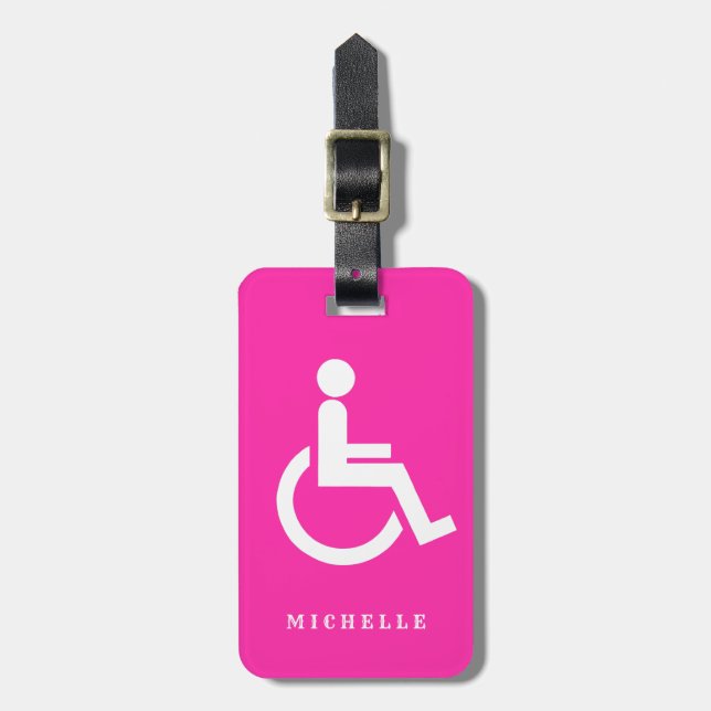 Personalisiert rosa mit Behinderung Handicap-Symbo Gepäckanhänger (Vorderseite vertikal)