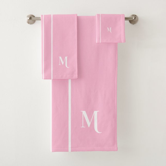 Personalisiert rosa Mit Monogramm Streifen Badhandtuch Set (Insitu)