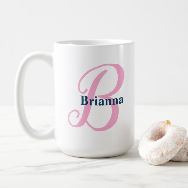 Personalisiert-rosa-Monogramm-Letter-B-Individuell Kaffeetasse (Mit Donut)