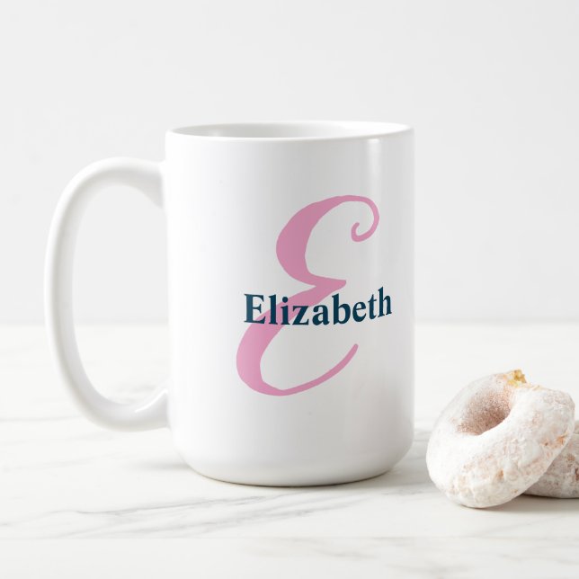 Personalisiert-rosa-Monogramm-Letter-E-Individuell Kaffeetasse (Mit Donut)