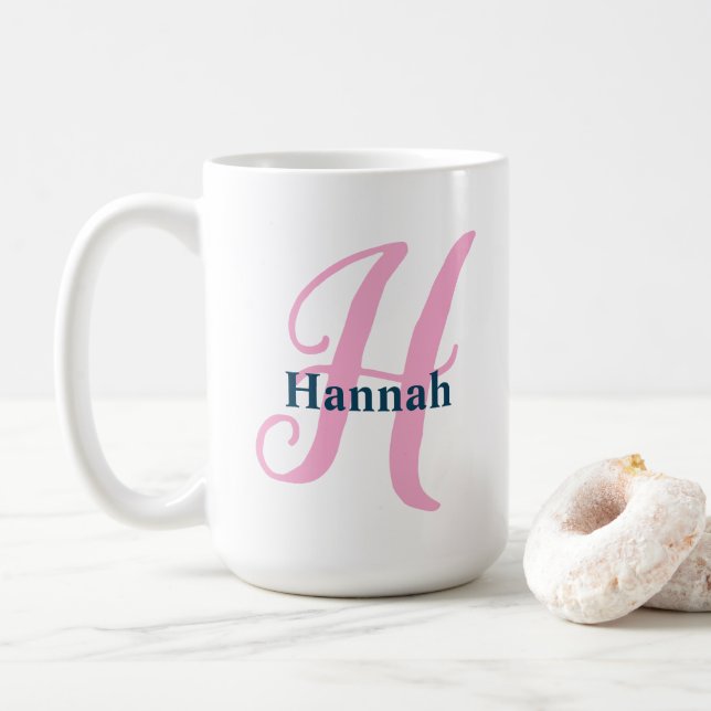 Personalisiert-rosa-Monogramm-Letter-H-Individuell Kaffeetasse (Mit Donut)