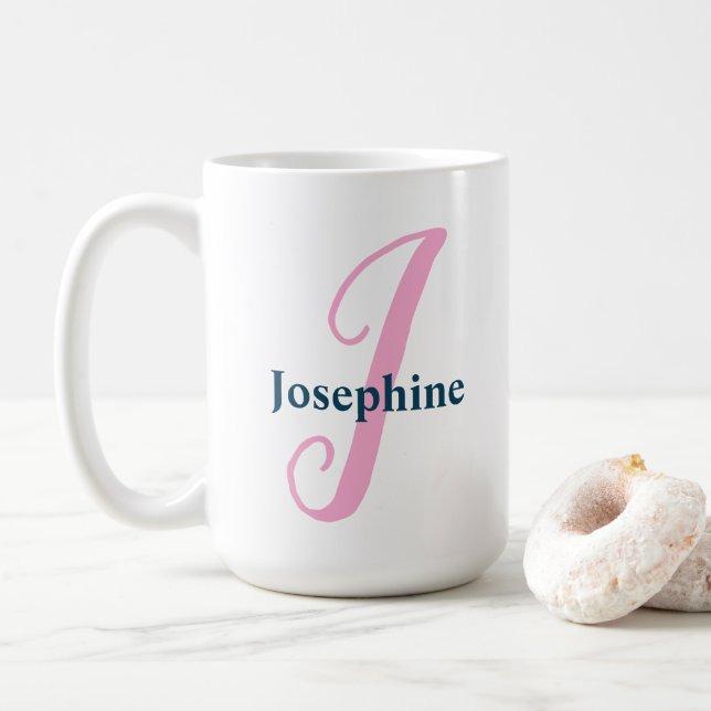 Personalisiert rosa Monogramm Letter J Individuell Kaffeetasse (Mit Donut)