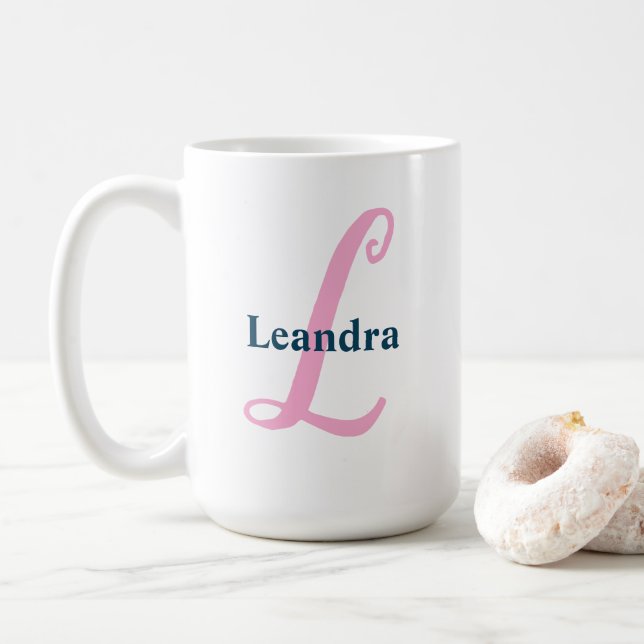Personalisiert-rosa-Monogramm-Letter-L-Individuell Kaffeetasse (Mit Donut)