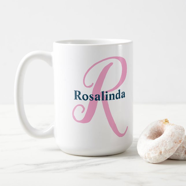 Personalisiert-rosa-Monogramm-Letter-R-Individuell Kaffeetasse (Mit Donut)