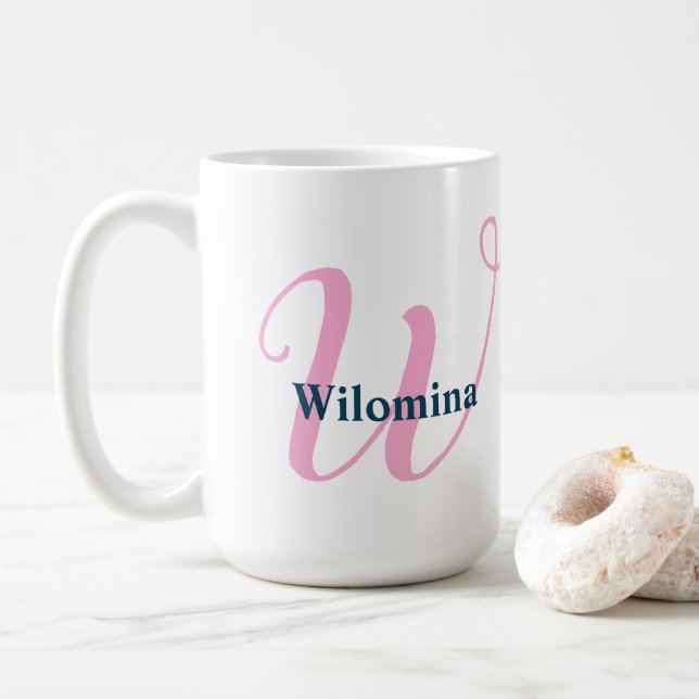 Personalisiert-rosa-Monogramm-Letter-W-Individuell Kaffeetasse (Mit Donut)