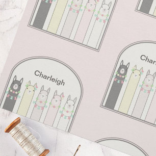 Personalisiert rosa Niedlich Retro farbenfroh Lama Stoff