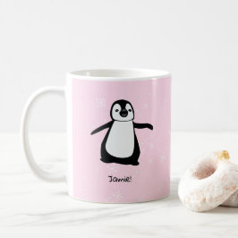 Personalisiert rosa Niedliche Pinguin Winterschnee Kaffeetasse