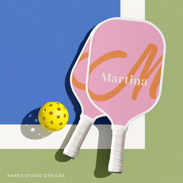 Personalisiert rosa Orangenmonogramm Pickleball Schläger (Von Creator hochgeladen)