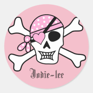 Personalisiert-Rosa-Pirate Runder Aufkleber