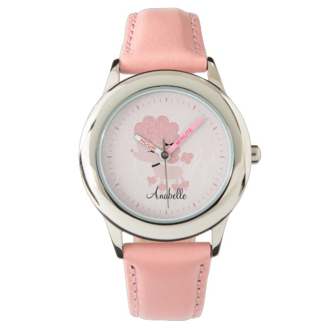 Personalisiert rosa Poodle Armbanduhr (Vorderseite)