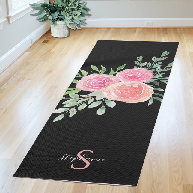 Personalisiert Rosa Roses Black Yogamatte (Von Creator hochgeladen)