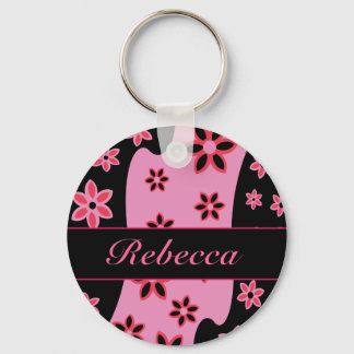 Personalisiert rosa, schwarz-römische Blumenmuster Schlüsselanhänger