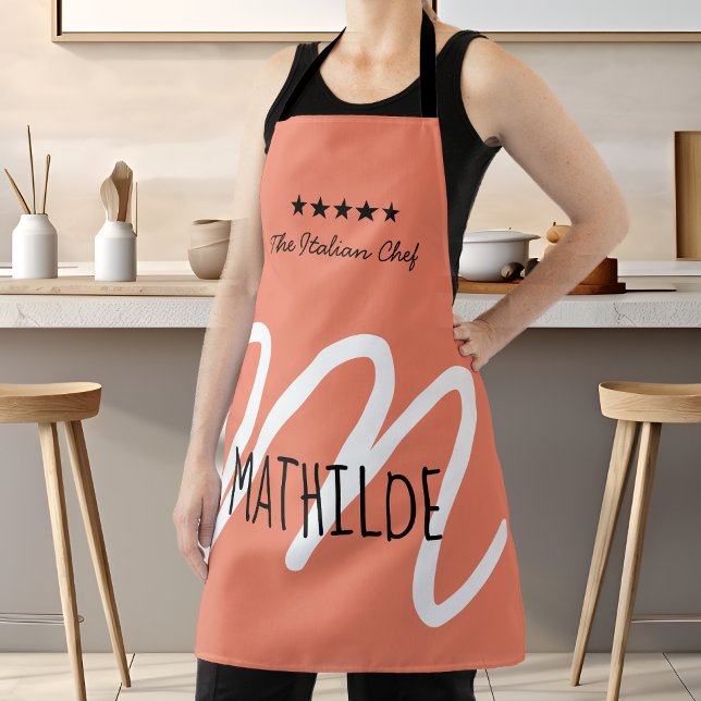 Personalisiert-rosa-Schwarz-Schriftzeichen Schürze (Personalized Modern Elegant Pink Monogram Chef Apron)