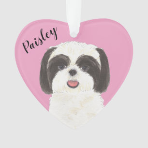Personalisiert rosa Schwarz und Weiß Shih Tzu Ornament