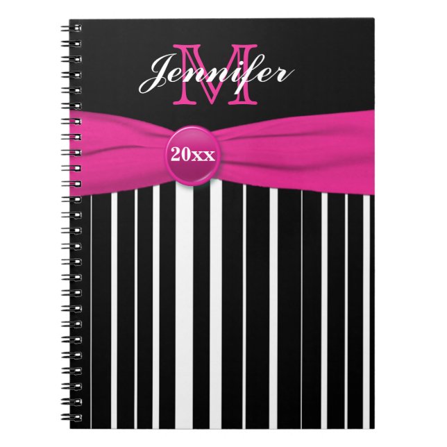 Personalisiert rosa Schwarz-weiß gestreiftes Noteb Notizblock (Vorderseite)