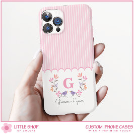 Personalisiert rosa Streifen florale Monogramm iPhone 16 Hülle