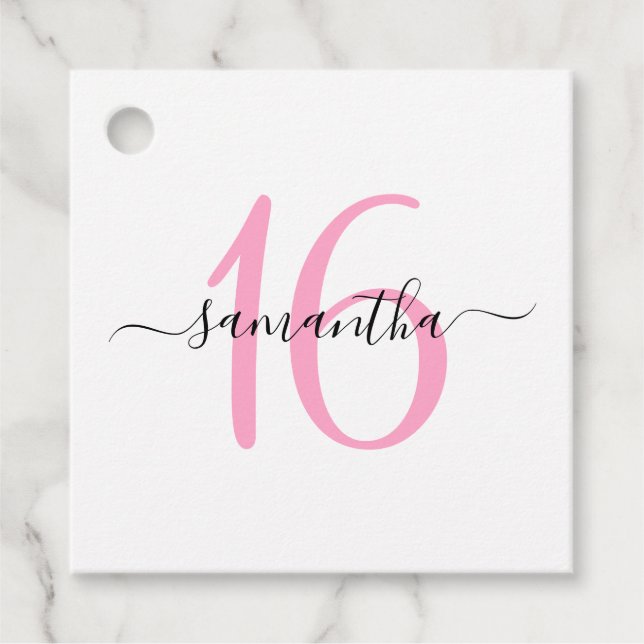 Personalisiert rosa Süße 16 Geschenkanhänger (Vorderseite)