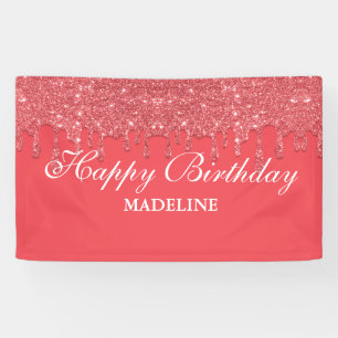 Personalisiert rosa Tropfen Glitzer Geburtstagsban Banner