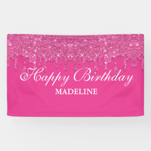 Personalisiert rosa Tropfen Glitzer Geburtstagsban Banner